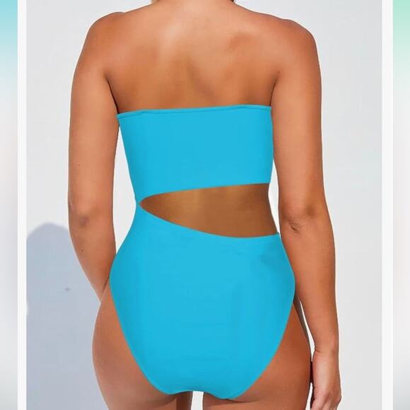 Sky Blue Bandeau Cutout One Piece Swimsuit with removable straps Woman Small - Picture 6 of 9